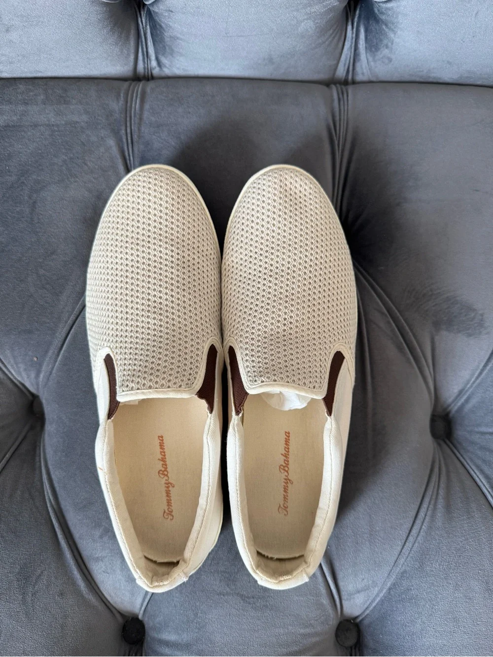 Tommy Bahama Men’s Mesh Slip-On Sneakers Cream Beige Casual Shoes Size 9.5